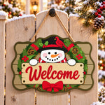 Snowman welcome wreath paint by numbers door hanger on a garden gate
