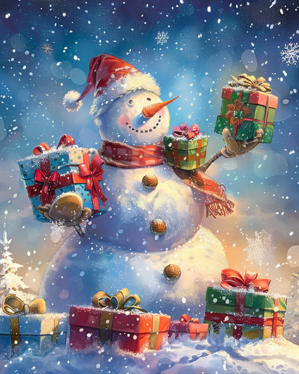 Snowman with christmas presents cross stitch kit for beginners