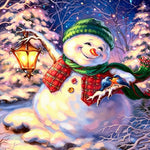 Snowman with lantern and bluebirds paint by numbers kit for beginners