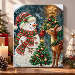 Snowman with little deer pearl diamond painting kit for beginners