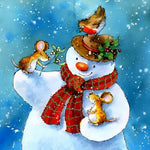 Snowman with mice and robin cross stitch kit for beginners