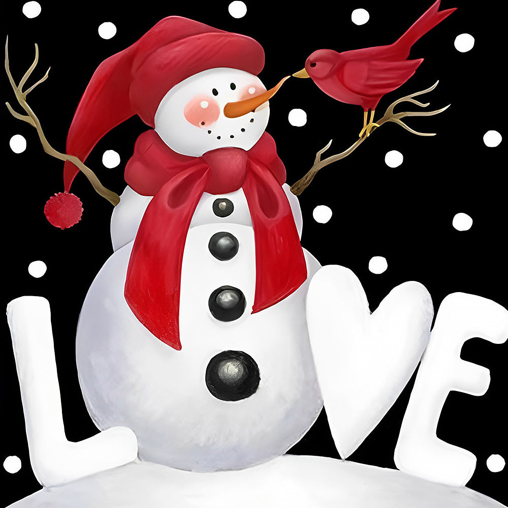 Snowman with red bird paint by numbers kit for beginners