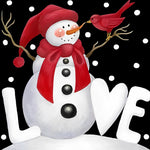 Snowman with red bird paint by numbers kit for beginners