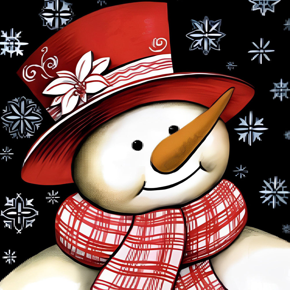 Snowman with red hat and snowflakes cross stitch kit for beginners