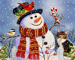 Snowman with robin and cat cross stitch kit for beginners