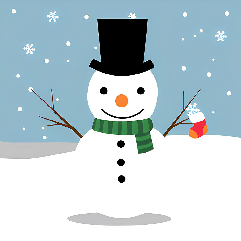 Snowman with top hat and green scarf cross stitch kit for beginners