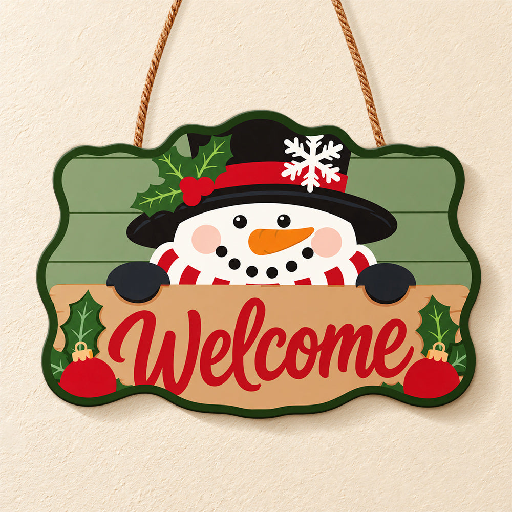 Snowman with top hat paint by numbers door hanger finished design