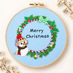 Snowman wreath quote embroidery kit