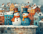 Snowmen in snowy town paint by numbers kit for beginners