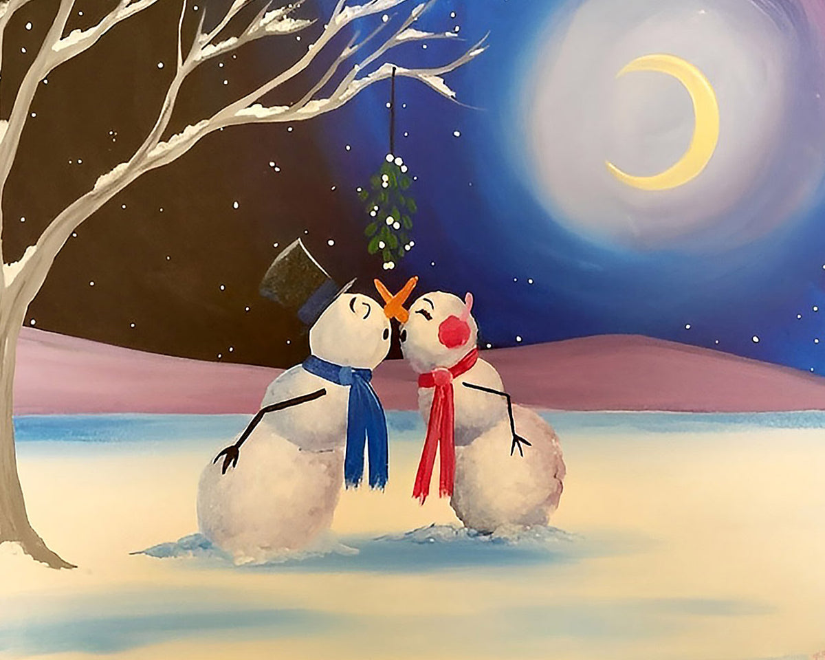 Snowmen kissing under the mistletoe paint by numbers kit for beginners
