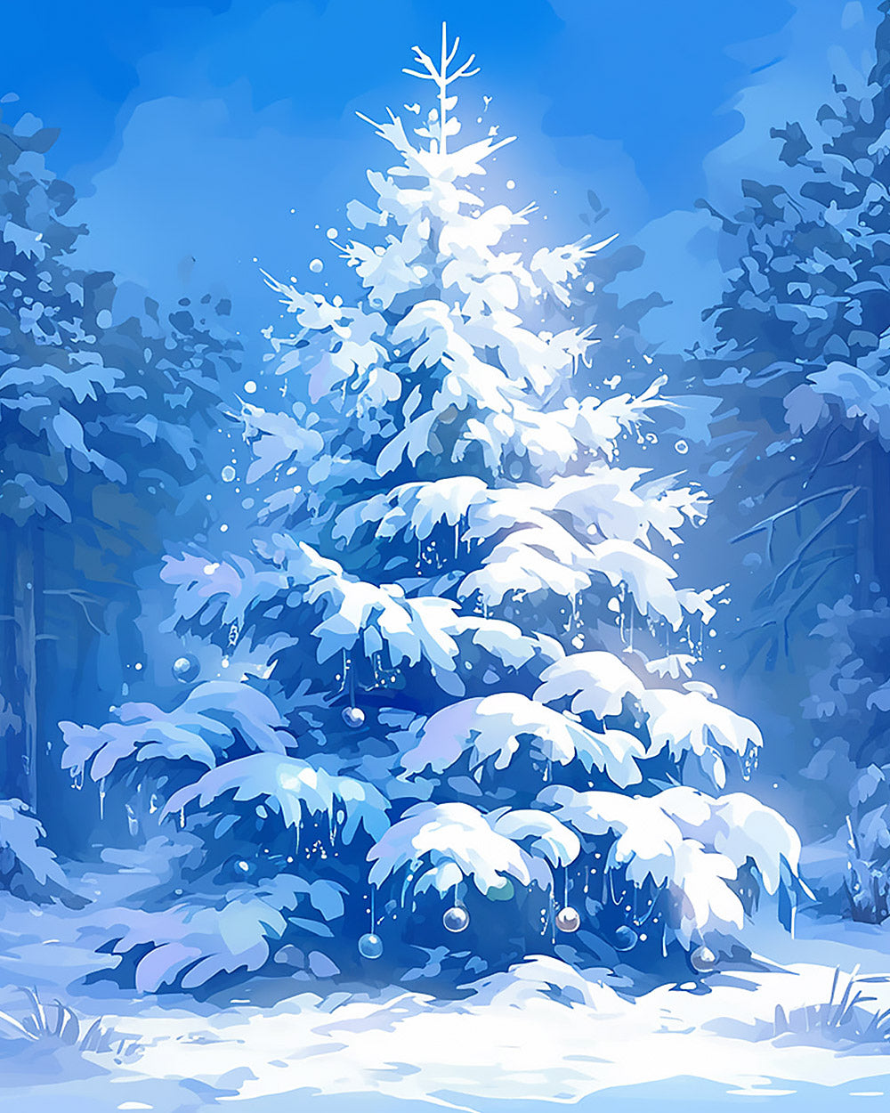 Snowy blue christmas tree cross stitch kit for beginners