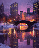 Snowy central park bridge cross stitch kit for beginners