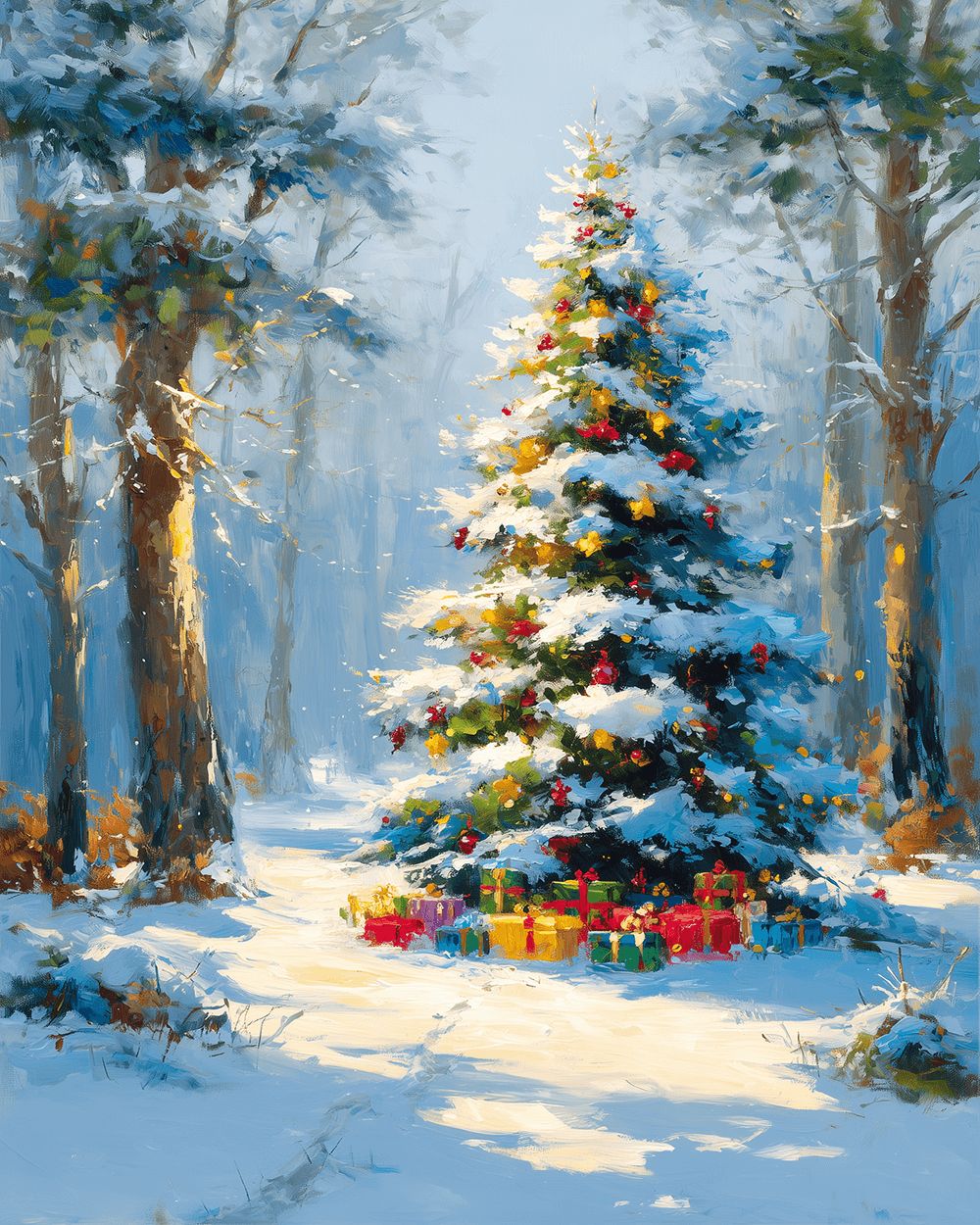 Snowy christmas tree and presents cross stitch kit for beginners