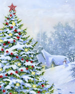 Snowy christmas tree and snowman cross stitch kit for beginners