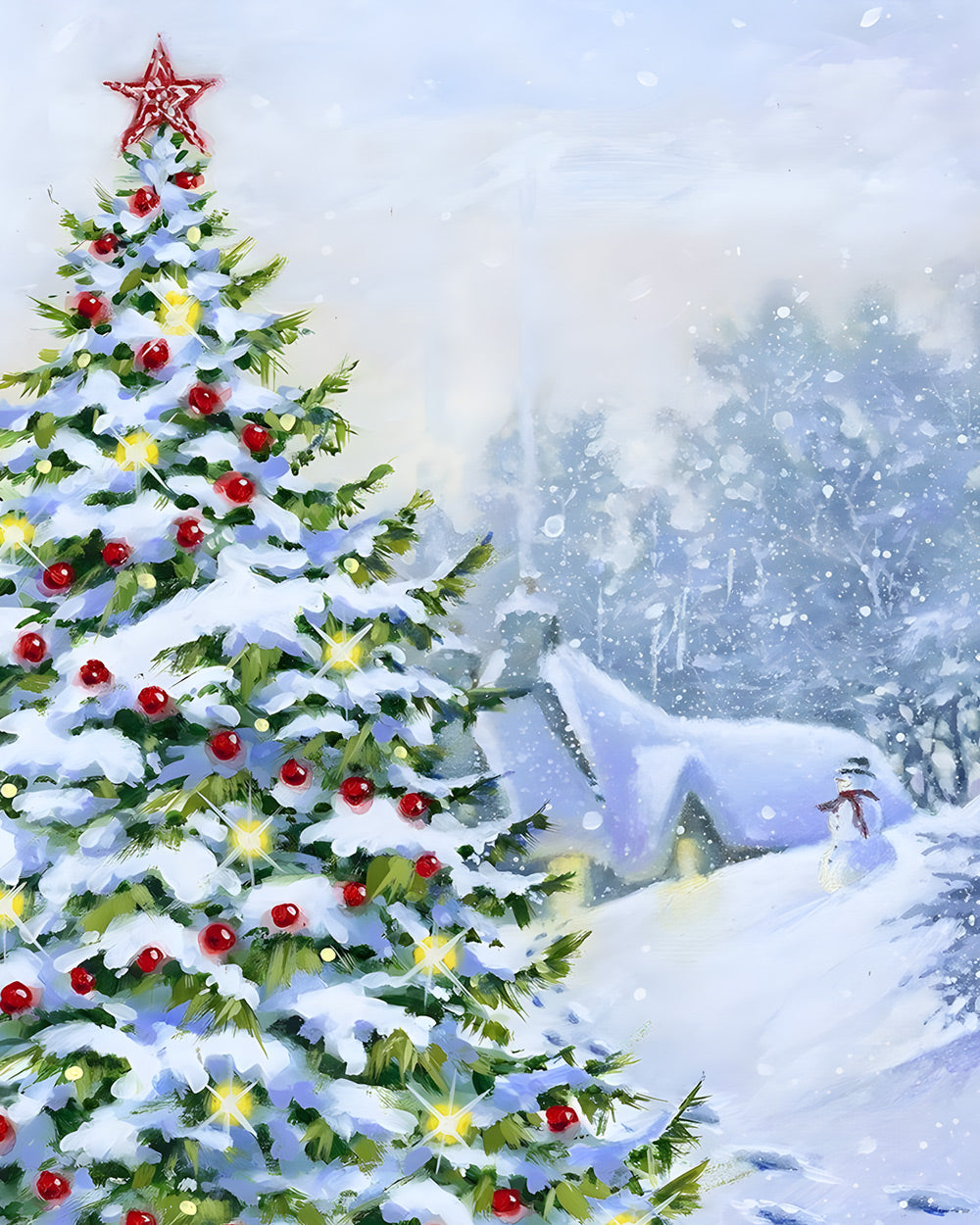 Snowy christmas tree and snowman cross stitch kit for beginners