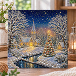 Snowy christmas village church pearl diamond painting kit for beginners