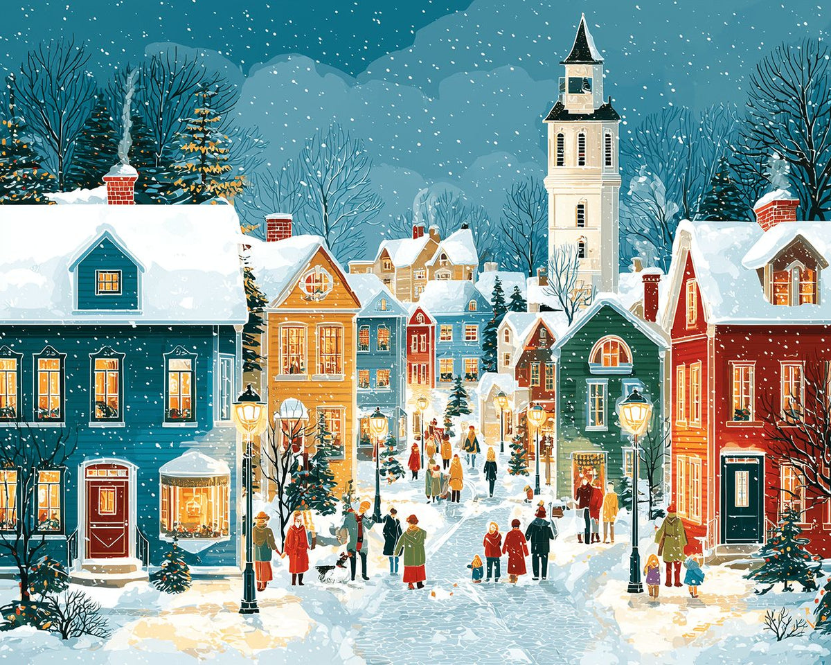 Snowy christmas village cross stitch kit for beginners