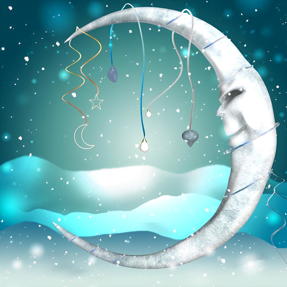 Snowy crescent moon cross stitch kit for beginners