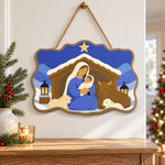 Snowy manger scene paint by numbers door hanger as indoor wall decor
