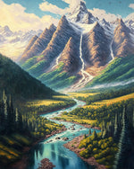 Snowy mountain and winding river cross stitch kit for beginners