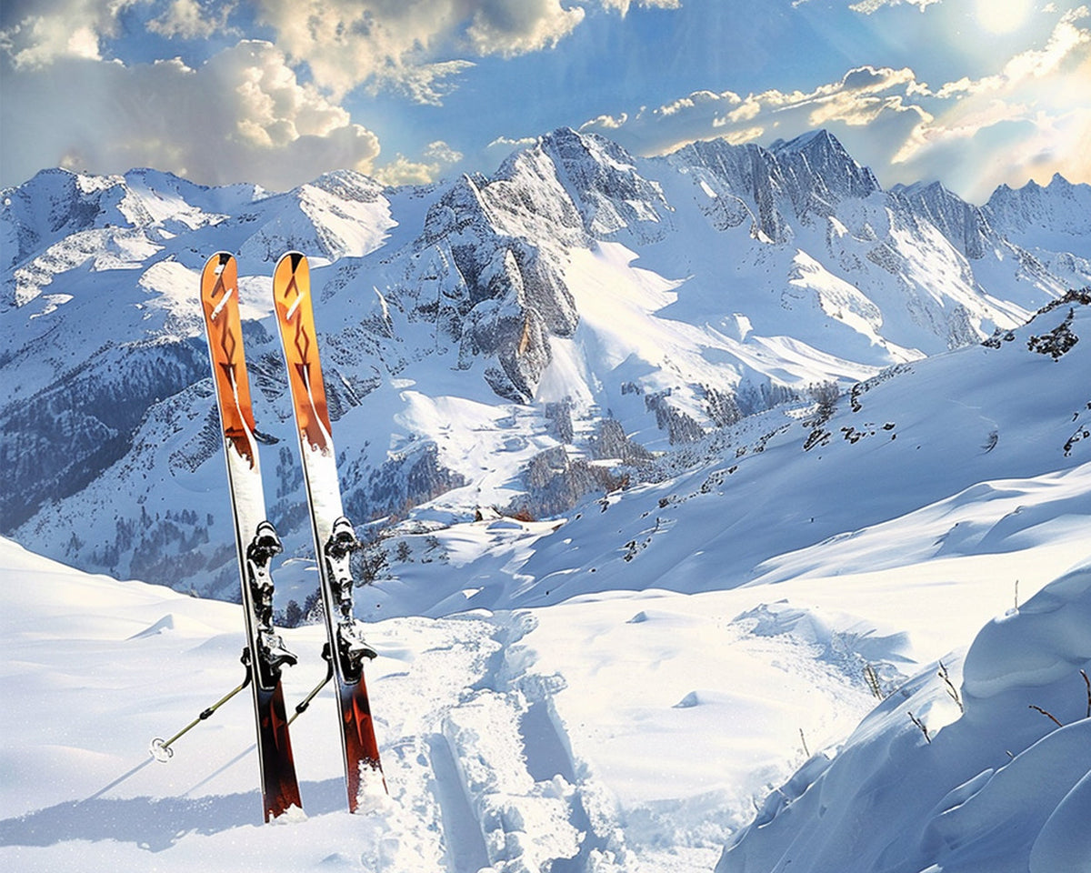 Snowy mountain ski slopes cross stitch kit for beginners