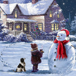 Snowy night cottage and snowman cross stitch kit for beginners