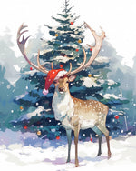 Snowy reindeer and christmas tree cross stitch kit for beginners