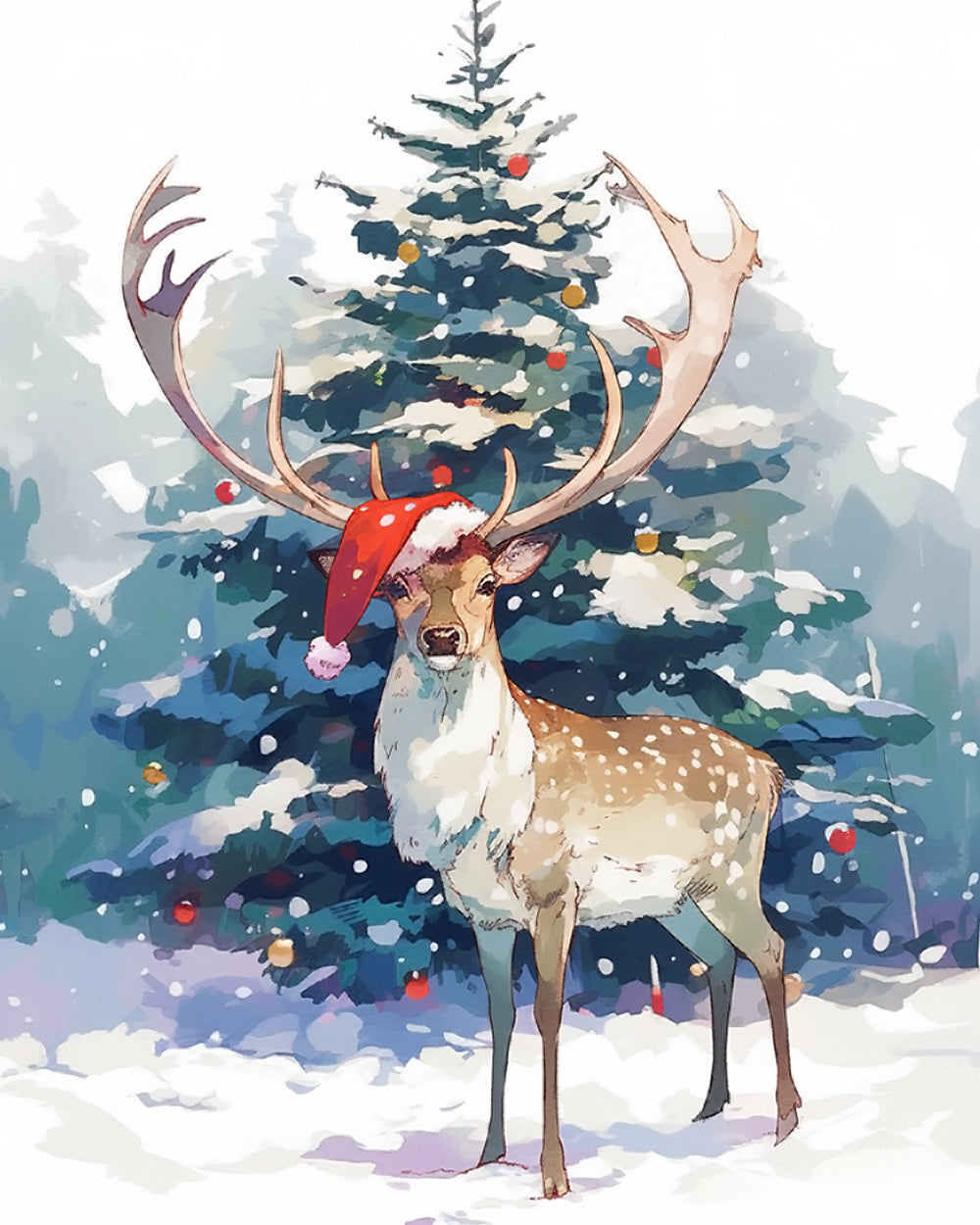 Snowy reindeer and christmas tree cross stitch kit for beginners
