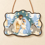 Snowy sacred scene paint by numbers door hanger finished design