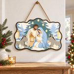 Snowy sacred scene paint by numbers door hanger as indoor wall decor