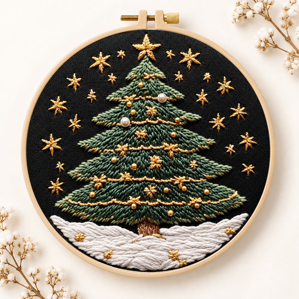 Snowy star christmas tree embroidery kit