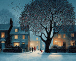 Snowy village and red berry tree paint by numbers kit for beginners