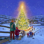 Snowy village with glowing christmas tree cross stitch kit for beginners