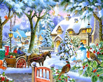 Snowy village with horse and cart cross stitch kit for beginners