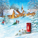 Snowy village with red post box cross stitch kit for beginners