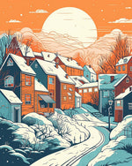Snowy winter village cross stitch kit for beginners