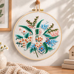 Soft pastel blooms and letter b embroidery hoop wall art displayed as warm and cosy handmade home decor