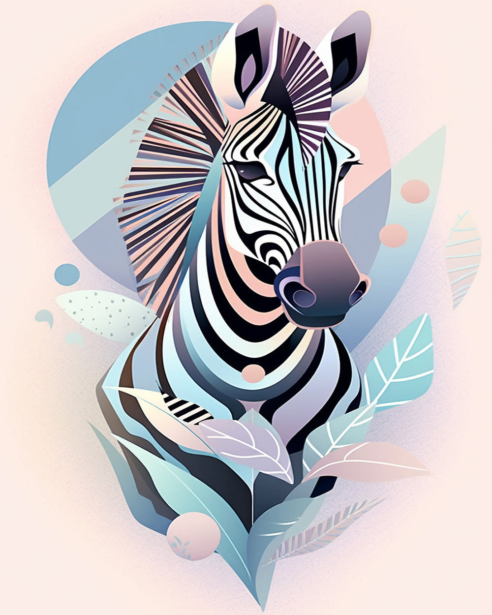 Soft pastel geometric zebra paint by numbers kit for beginners