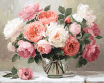 Soft pastel roses in a glass vase cross stitch kit for beginners