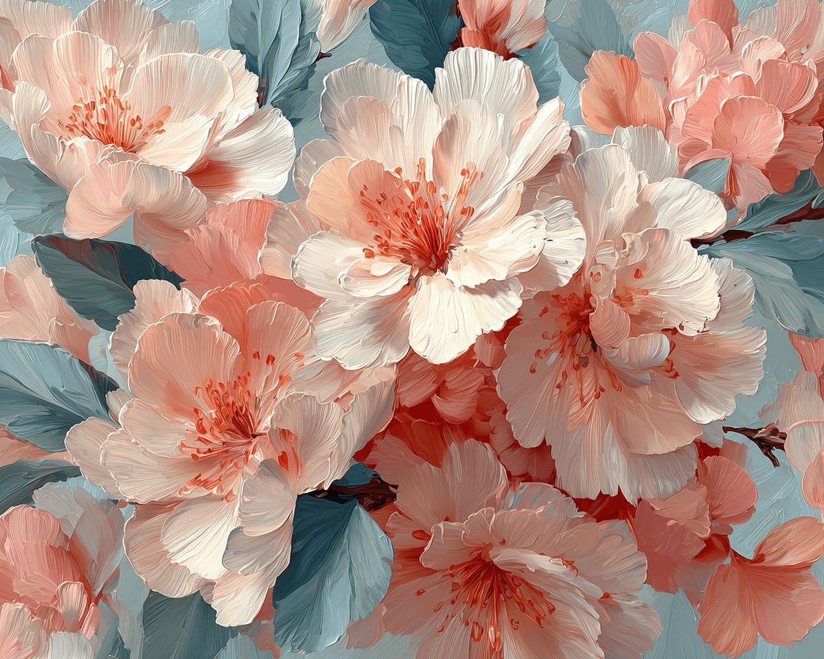 Soft pink cherry blossoms close up paint by numbers kit for beginners