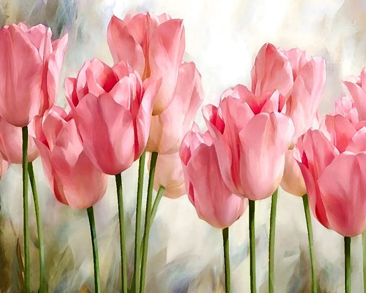 Soft pink tulips cross stitch kit for beginners