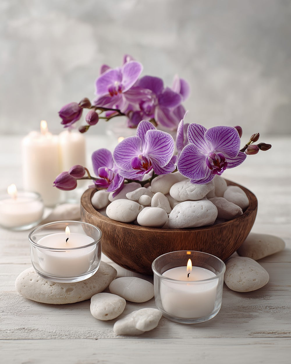 Spa still life with orchids and candles cross stitch kit for beginners