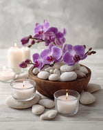 Spa still life with orchids and candles cross stitch kit for beginners