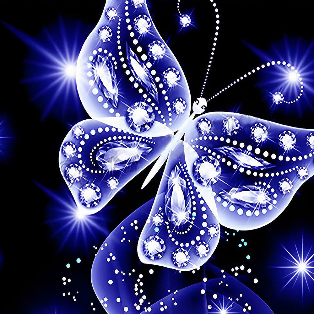 Sparkling blue crystal butterfly cross stitch kit for beginners
