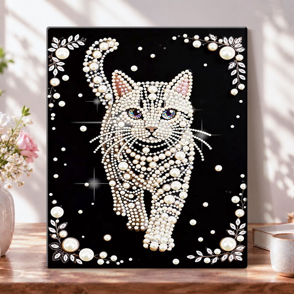 Sparkling pearl cat pearl diamond painting kit for beginners