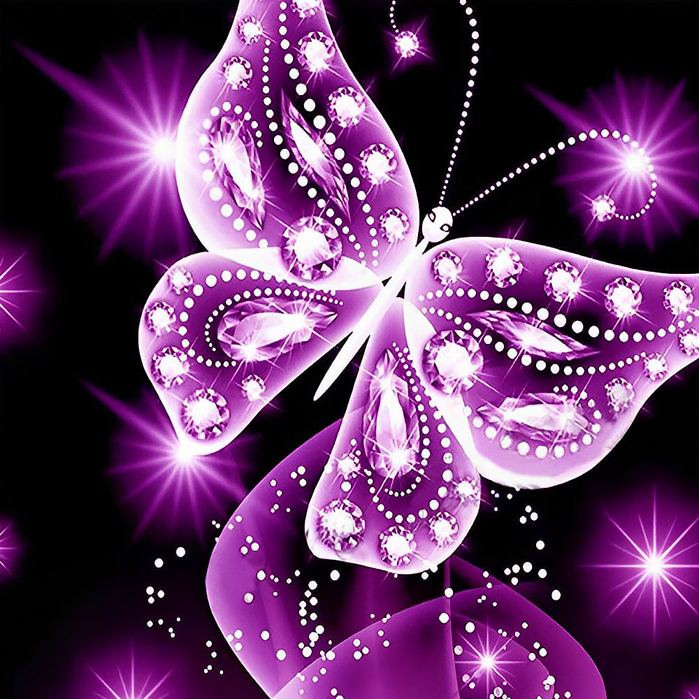 Sparkling purple crystal butterfly cross stitch kit for beginners