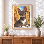 Finished sphynx cat in ancient egypt cross stitch artwork displayed