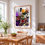 Spices and herbs photography cross stitch artwork displayed on wall as home decor