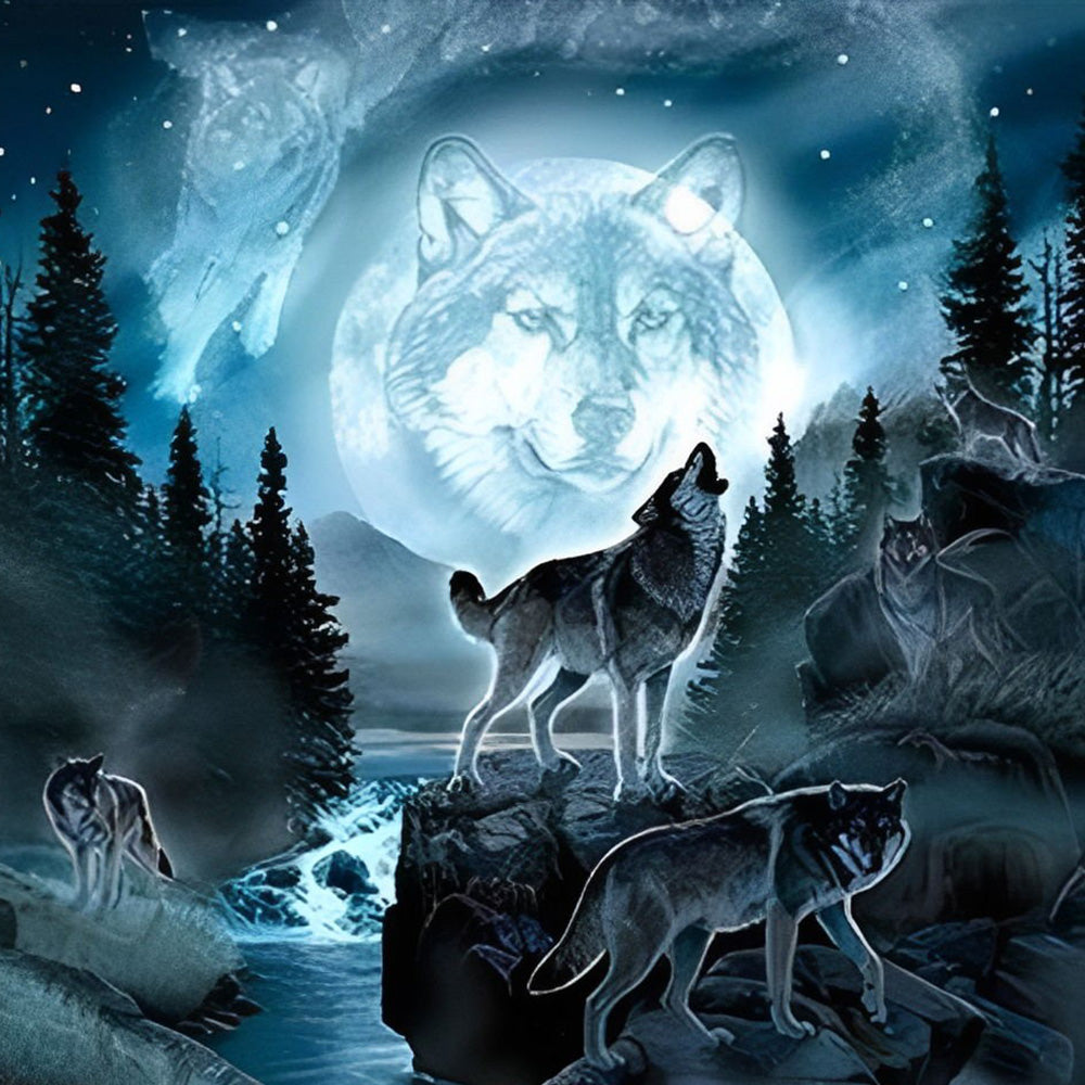 Spirit wolf in the moonlight cross stitch kit for beginners