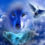 Spiritual wolf and dove in the clouds cross stitch kit for beginners
